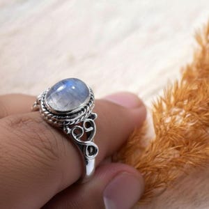Handmade Rainbow Moonstone 925 Sterling Silver Ring: Designer Gemstone Solitaire