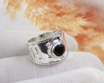 Bague en onyx noir, bagues en onyx boho, bague en argent sterling massif 925, cadeau pour elle, cadeau de Noël, offre de Noël, bague Chunky Boho, JPX112