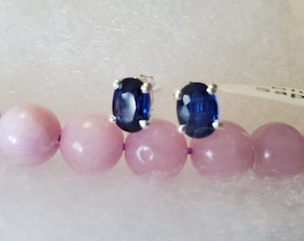 Oval Blauer Saphir Ohrstecker: Sterling Silber, Natürlicher Edelstein