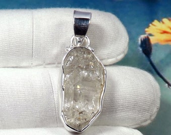 Raw Herkimer Diamond 925 Sterling Silver Pendant (12x23mm)