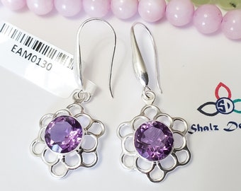 Amethyst Flower Earring, Artisan Earring, Sterling Silver Earring, 925 Silver Earring, For her Unique Earring, Mother's Day, Gift Idea, Z56