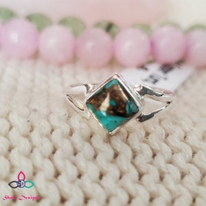 Blue Copper Turquoise Ring, Turquoise Ring, Sterling Silver Ring, Christmas Gift, For Her, Dainty Ring, Lightweight Ring, Size 6US, Z624