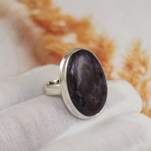 Charoite Ring, Pear Charoite Ring, 925 Silver Ring, Sterling Silver Ring, Huge Stone Ring, Black Friday Sale, Rings, Size 7US, JPX90226