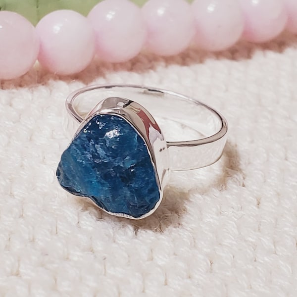 Apatite AAA+Quality Boho Silver Rough Stone Ring, Rough Apatite Ring, Raw Apatite Ring, Silver Ring, Dainty Ring, For Her, Rings, JPZ1228