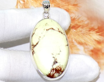 Lemon Chrysoprase Pendant, Solid 925 Sterling Silver, Natural Gemstone