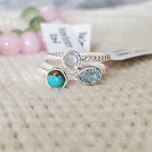 Türkis, Topas und Mondstein Ringe, Stapelbare Ringe, Zierliche Ringe, 3er Set Silber Ringe Minimalist Schmuck, für Sie, Z62304