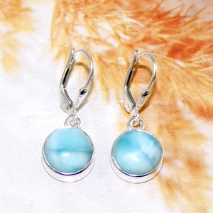 Beautiful Round Larimar Earrings, 10mm Ocean Blue Larimar earrings, Lever Back Hook Earring, Larimar Gemstone Earring, Christmas Gift W90501