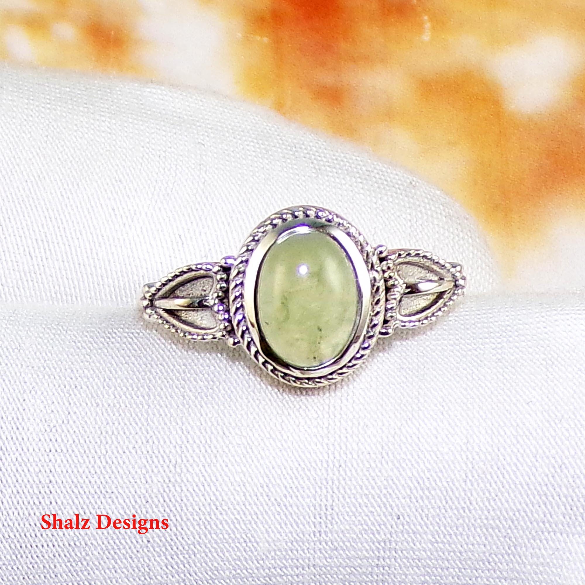 Natural Prehnite Ring in 925 Steling Silver, Prehnite Jewelry, Handmade Jewelry, Dainty Ring, Birthday Gift For Her, Ring Size 7US, U61512