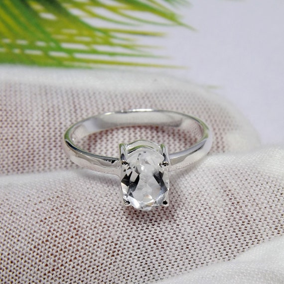 AAA Crystal Quartz Ring: Dainty 925 Sterling Silver Prong Set Ring