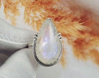 Huge Rainbow Moonstone Ring, Moonstone Ring, Solid 925 Sterling Silver Ring, READY TO SHIP, Gift For Her, Christmas Gift, Size 11US, JPX101