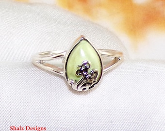 Natural Lemon Chrysoprase Gemstone Ring, 925 Sterling Silver Ring, Handmade Lemon Chrysoprase Jewelry, Dainty Ring, Gift for Her, U7112