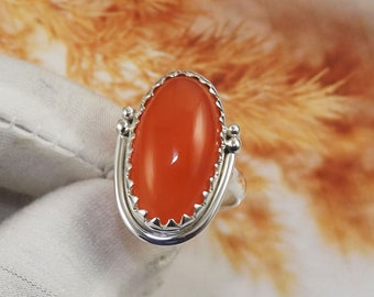 Carnelian Ring, Designer Carnelian Ring, Orange Stone Ring, Solid 925 Sterling Silver Ring, READY TO SHIP, Thanksgiving, Size 8US, JPX101