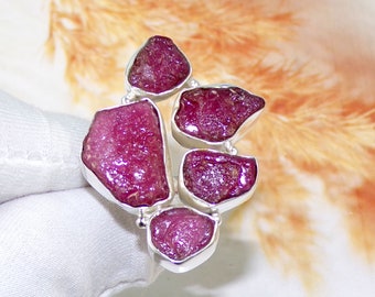Rough Ruby Ring, Raw Ruby Rings, Ruby Stone Ring, 925 Sterling Silver, Handmade Rings, Artisan Ring, Christmas Gift, Size 7US, W80911