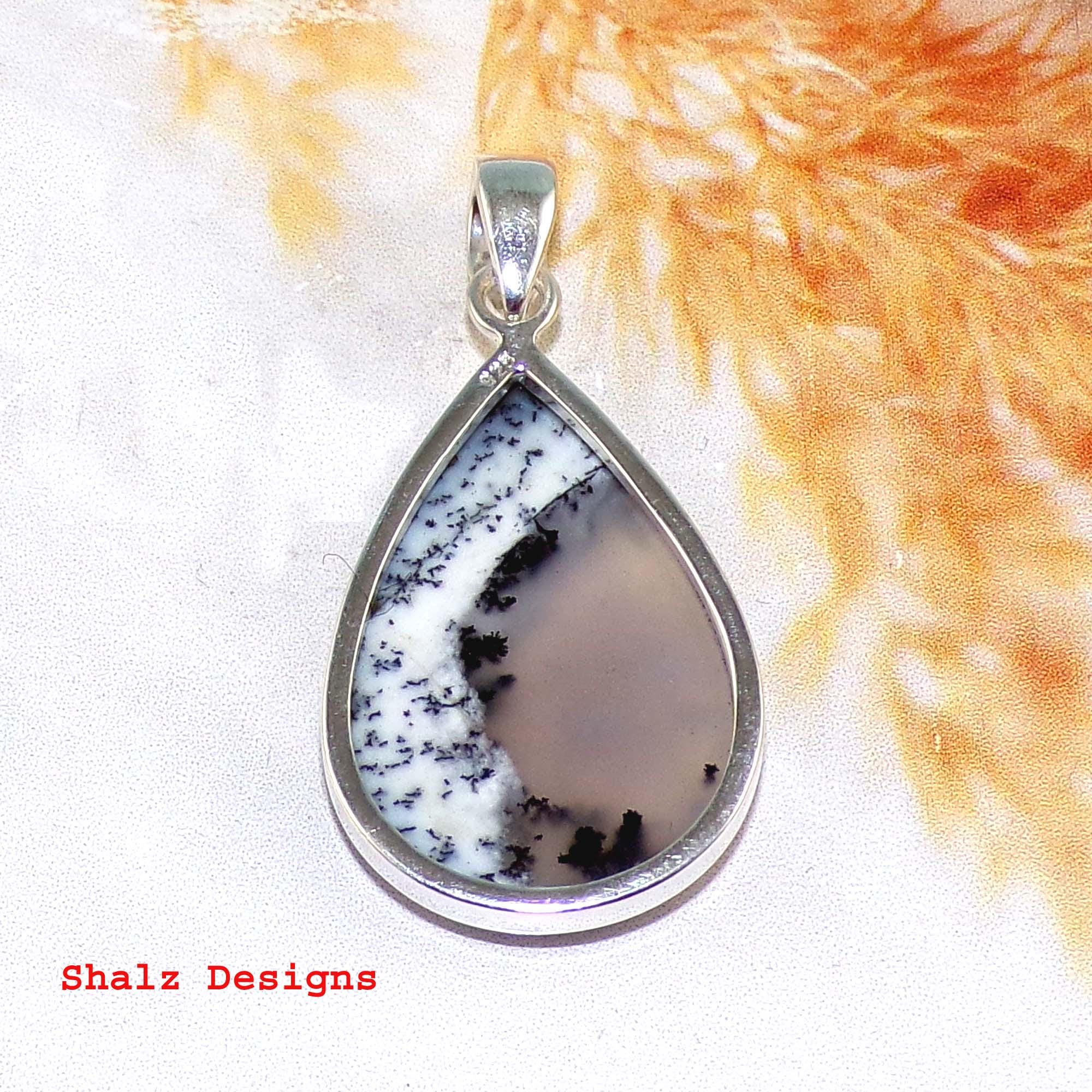 Pendentif En Argent 925 Avec Agate Dendritique Naturelle - Fait Main - Longueur 2,25 Pouces - Neuf