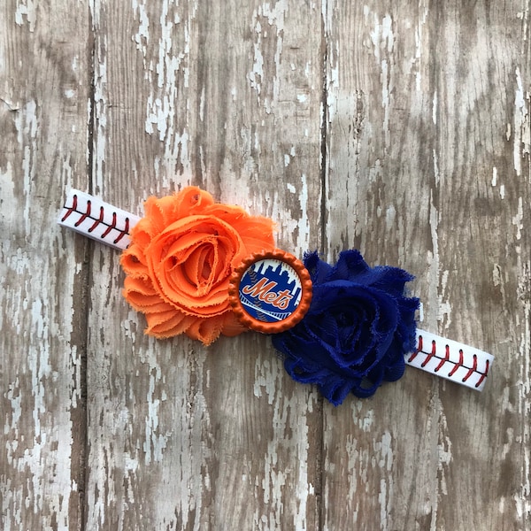 New York Mets baseball elastic infant, toddler, or adult size headband bow
