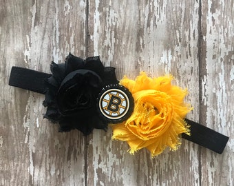 Bruins baby, infant, toddler, or adult sized elastic headband bow