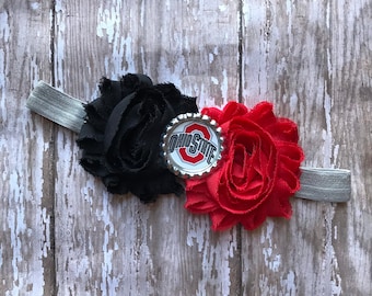 Ohio State elastic infant, toddler, or adult headband bow