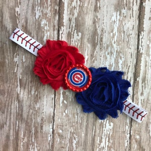 Chicago Cubs baseball infant, toddler, or adult sized elastic headband bow