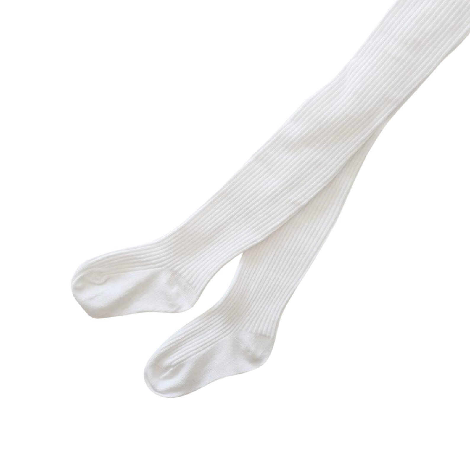 White Cotton Ribbed Tights Seamless Knit Soft Elastic Waist Etsy