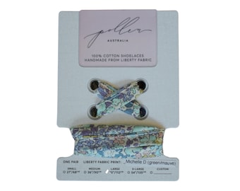 Green/Mauve Liberty Fabric Shoelaces // adult and children's lengths  // Made with Liberty Fabric Tana Lawn // Michelle D