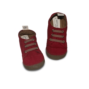 Cranberry Soft Sole Baby Sneaker, First Walker Shoe, Machine Washable Toddler Shoe, elasticized laces,