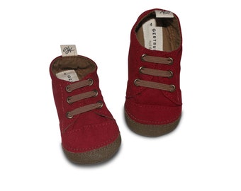 Cranberry Soft Sole Baby Sneaker, First Walker Shoe, Machine Washable Toddler Shoe, elasticized laces,