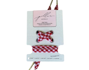 Red and White Fabric Shoelaces // adult and children's lengths  // Made with quality Lawn // metal aglets