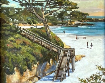 Watching the Sunset, Carmel Beach Sunset Painting, California Coast Art