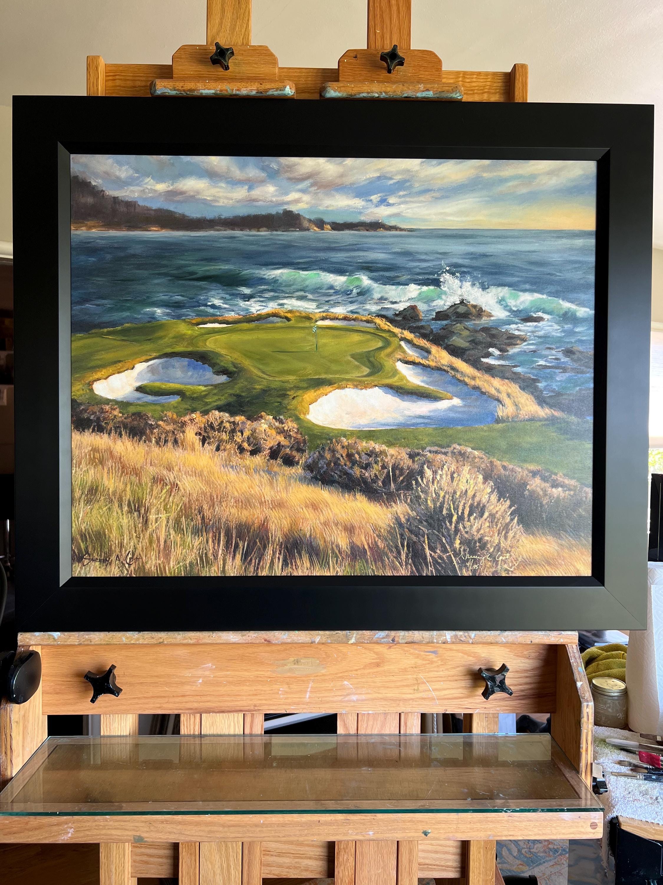 Pebble Beach Golf Art Print, 7th Hole, Coastal Oil Painting Giclee