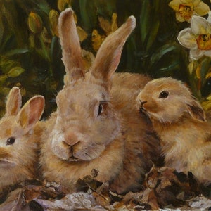 Life in the Garden, bunnies, rabbits, farm painting, farm animals, bunny