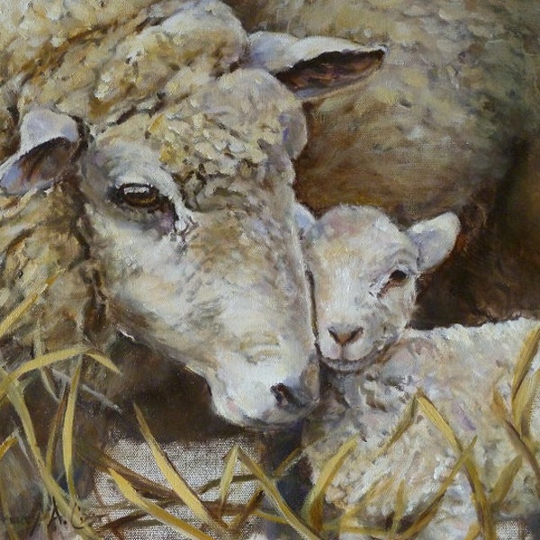 Life In The Field, Sheep, ewe, lamb, farm animals, farm painting, farm life