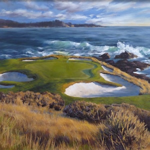 View on the Seventh, The 7th hole at Pebble Beach, top 100 golf courses, oil painting, golf art