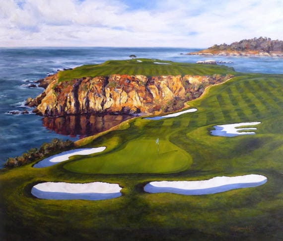 Pebble Beach Golf Links Art, Hole 8, Giclee Print on Watercolor