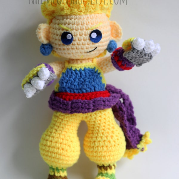 Sabin Rene Figaro Final Fantasy VI FF6 Chibi Plushie Amigurumi Stuffed Toy Doll Handmade Softies Gift Baby Crochet Inspired Plush Characters