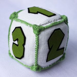 Dice Block For Game Square 1-4 or Diamond 1-10 Plushie Amigurumi Stuffed Toy Handmade Softies Gift Baby Crochet Knit Inspired Plush White Cube Green Num