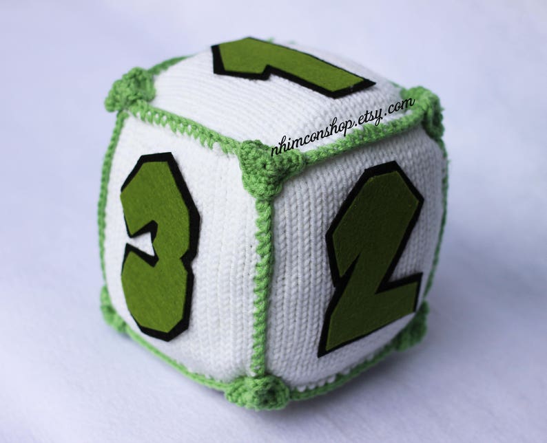 Dice Block For Game Square 1-4 or Diamond 1-10 Plushie Amigurumi Stuffed Toy Handmade Softies Gift Baby Crochet Knit Inspired Plush White Cube Green Num