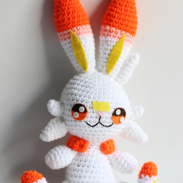 Scorbunny Pokemon Sword Shield Chibi Plushie Amigurumi Stuffed Toy Doll Handmade Softies Gift Baby Crochet Knit Inspired Cute Kawaii Plush