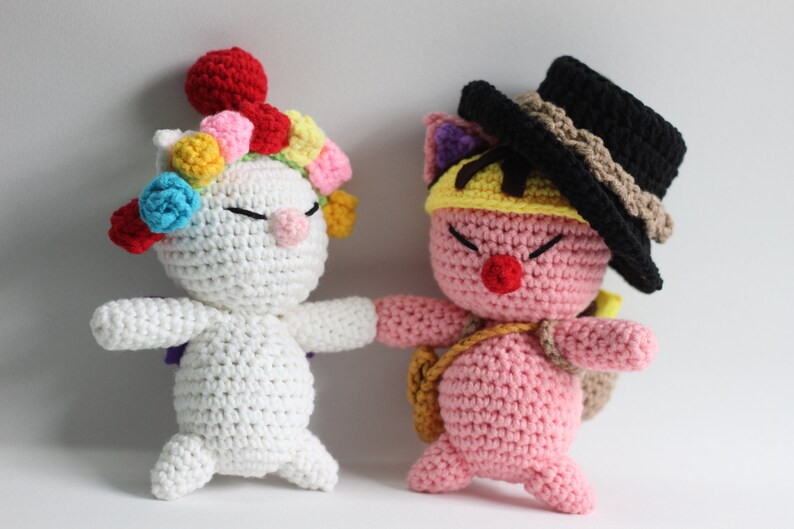Moogle and Stiltzkin Kupo Couple Final Fantasy IX FF9 Chibi Plushie Amigurumi Stuffed Toy Doll Handmade Softies Gift Baby Crochet Knit Plush
