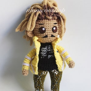 A Rapper Character Custom Order in Chibi Plushie Amigurumi Stuffed Toy Doll Handmade Softies Gift Baby Crochet Knit Inspired Plush