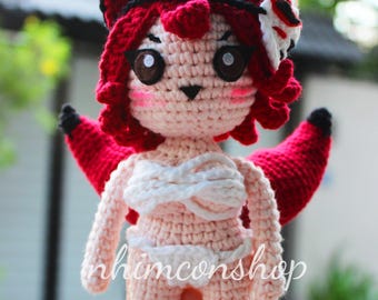 Peluche Yako Kitsune hecho a mano: Zorro de tres colas con máscara