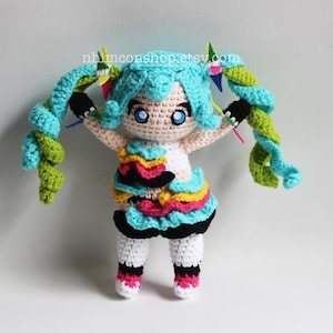 Miku Catch The Wave Chibi Plushie Amigurumi Stuffed Toy Doll Handmade Softies Gift Baby Crochet Knit Inspired Plush Characters Cosplay