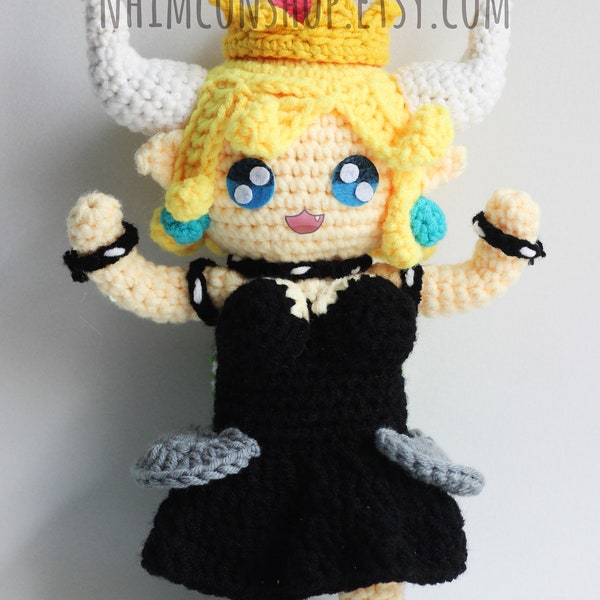 Bowsette Crochet Doll Plush Chibi Character Inspired Plushie Amigurumi Stuffed Toy Doll Handmade Softies Gift Baby Crochet Knit Plush