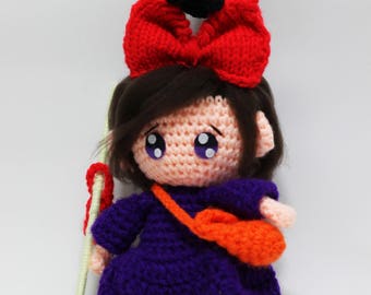 Kiki the Little Witch and her Cat Chibi Plushie Amigurumi Stuffed Toy Doll Handmade Softies Gift Baby Crochet Knit Inspired Plush Character