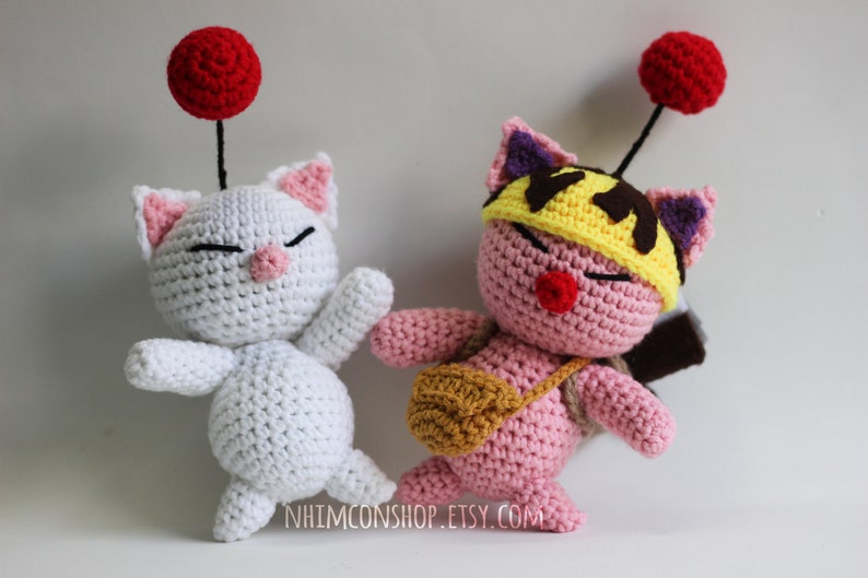 Moogle and Stiltzkin Kupo Couple Final Fantasy IX FF9 Chibi Plushie Amigurumi Stuffed Toy Doll Handmade Softies Gift Baby Crochet Knit Plush