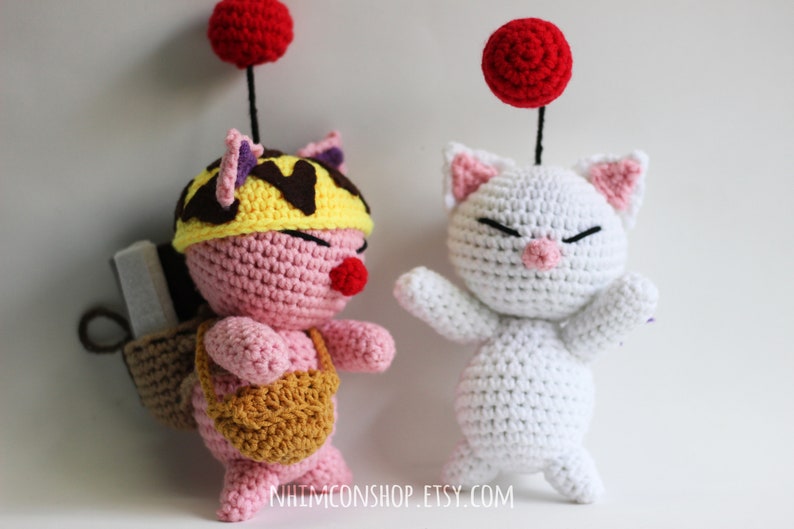 Moogle and Stiltzkin Kupo Couple Final Fantasy IX FF9 Chibi Plushie Amigurumi Stuffed Toy Doll Handmade Softies Gift Baby Crochet Knit Plush