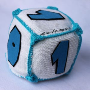 Dice Block For Game Square 1-4 or Diamond 1-10 Plushie Amigurumi Stuffed Toy Handmade Softies Gift Baby Crochet Knit Inspired Plush White Cube Blue Num