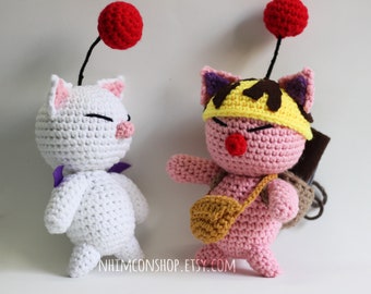 Moogle and Stiltzkin Kupo Couple Final Fantasy IX FF9 Chibi Plushie Amigurumi Stuffed Toy Doll Handmade Softies Gift Baby Crochet Knit Plush