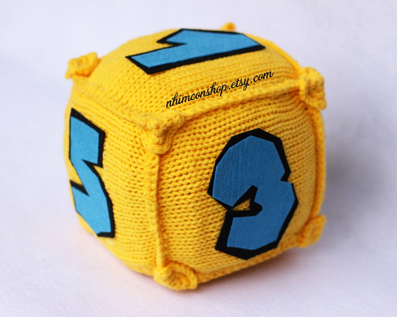 Dice Block For Game Square 1-4 or Diamond 1-10 Plushie Amigurumi Stuffed Toy Handmade Softies Gift Baby Crochet Knit Inspired Plush Yellow Cube Blue Num