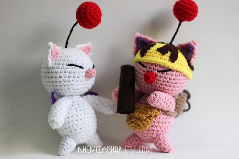 Moogle and Stiltzkin Kupo Couple Final Fantasy IX FF9 Chibi Plushie Amigurumi Stuffed Toy Doll Handmade Softies Gift Baby Crochet Knit Plush