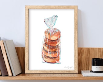 Bag of Bagels Print by Laurel Greenfield Art [Food Art, Kitchen Decor]